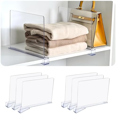 Shelf Dividers，Vertical Purse Organizer for Closet，Thickened and Sturdy Shelf Organizer for Sweater, Shirts, Handbags,8" Tall x 11" (6 Pcs) by UniHIMO