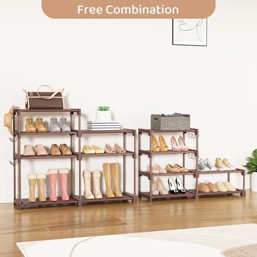 ROJASOP Shoe Rack Organizer, 8-Tier Metal Shoe Rack for Closet Entryway Garage, 26-32 Pairs Tall Shoe Boot Storage Shelf with 15 Hooks, Stackable Large Shoe Stand, Brown - Image 6