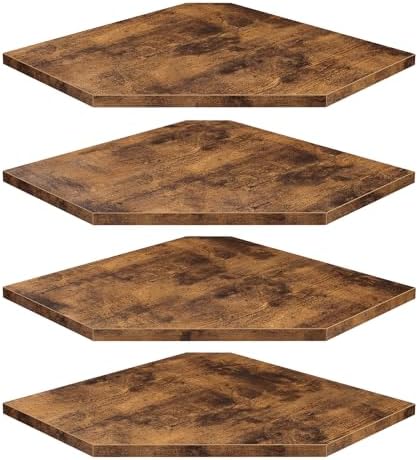 Homode Corner Shelf Wall Mount, Set of 4 Floating Corner Shelves with Cord Hole for Cable Box, Wood Corner Hanging Shelves for Bathroom Bedroom Kitchen, Rustic Brown by Homode