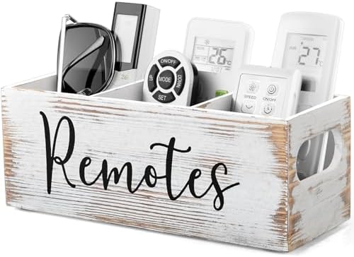 DRASTAR Remote Control Holder, 3 Slots Wood Remote Storage Caddy, Remote Control Organizer Retro White by EnhanceYourDailyLife