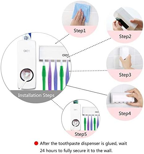 Toothpaste Dispenser and Toothbrush Holder Set, Wall Mounted Automatic Toothpaste Squeezer and Toothbrush Organizer Holder,Restroom Bathroom Accessories (5 Brushes Slots),White - Image 6