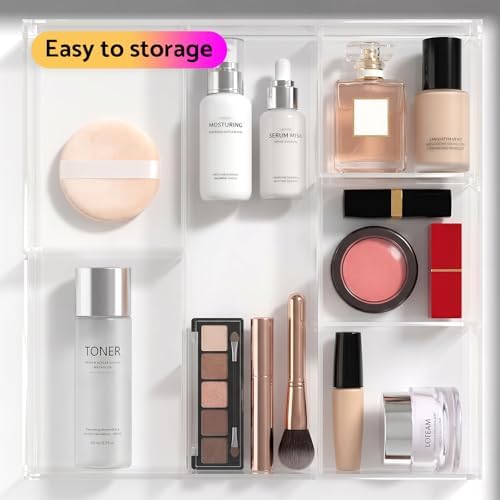 HIIMIEI Acrylic Drawer Organizer, 6 Section Clear Makeup Tray Organizer for Drawer Office Bedroom(11.8x11.8 inch) - Image 2