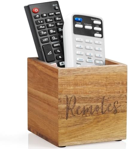 DRASTAR Remote Control Holder, Wood TV Remote Holder, Remote Storage Caddy, Remote Control Organizer (Acacia, 1 Slot) by EnhanceYourDailyLife