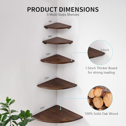 Gieanoo Corner Wall Shelf,7inch Solid Oak Wood Floating Corner Shelf with Wire Hole Corner Wall Storage Display Shelves for Living Room Bedroom Bathroom Kitchen(Walnut) - Image 6
