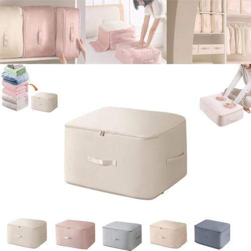 2024 NEW Space Saving Self Compression Organizer,Self Compression Moving Organizer Bags,Storage Tote for Space Saving,Heavy Duty Moving Bags for Comforters,Clothes (Beige, 15.75 * 11.8 * 7.08in) by Busylive
