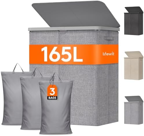 Lifewit 165L Large Laundry Hamper with Lid, Removable Inner Bag, Light Gray by Lifewit