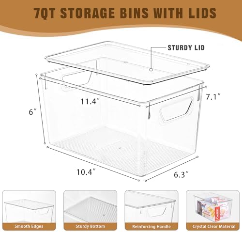 Freebat 12 Pack Clear Storage Bins with Lids, 7 Quart Pantry Organizer Bins - Image 2