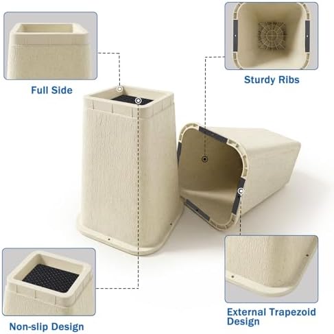 ANNKUT 8 Inch Heavy Duty Bed Risers, Furniture Risers for Desk, Chair, Table or Sofa, Couch Lift Risers, Supports up to 2200 lbs per Leg(6 Pack Beige) - Image 3