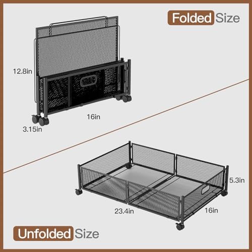 Gawerk Under Bed Storage with Wheels, Foldable Metal Mesh Underbed Storage Container Bins, Tool-free Assembly Clothes Drawer Organizer,2Pack - Image 2