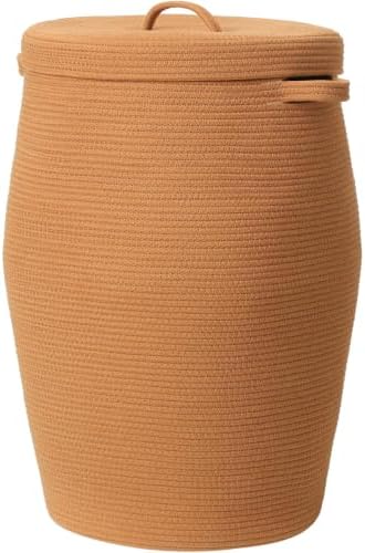 26"x20" Cottonphant Extra Large Tall Woven Laundry Basket with Lid, Cotton Rope Blanket Storage Basket, Freestanding Decorative Bin for Bedroom Living Room, Rust Brown by Cottonphant