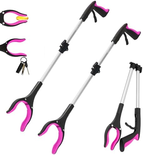2 Pack 32 inch GrabRunner Reacher Grabber Tool with Strong Magnetic and Swivel Head (New Pink) by GRABBEREXPERTER
