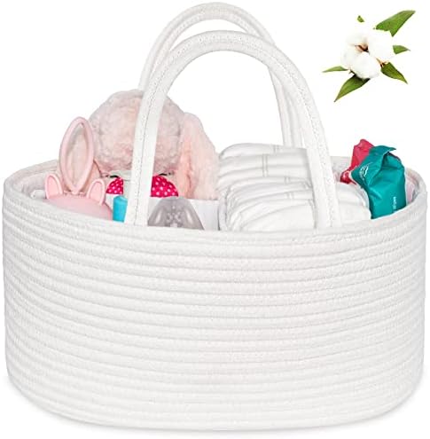 ABenkle Baby Diaper Caddy, Nursery Storage Bin and Car Organizer for Diapers Wipes, Cotton Rope Basket Changing Table Caddy by ABenkle