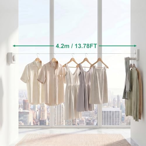 RFOUO Wall Mounted Retractable Clothesline Indoor & Outdoor, 4.2M,White - Image 5