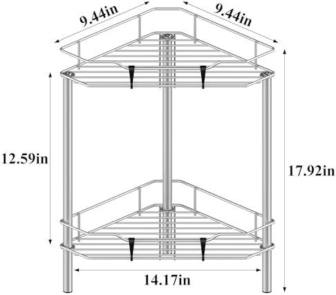 HuggieGems Metal Floor Standing Corner Shower Caddy, Gray, 2 Tier - Image 7