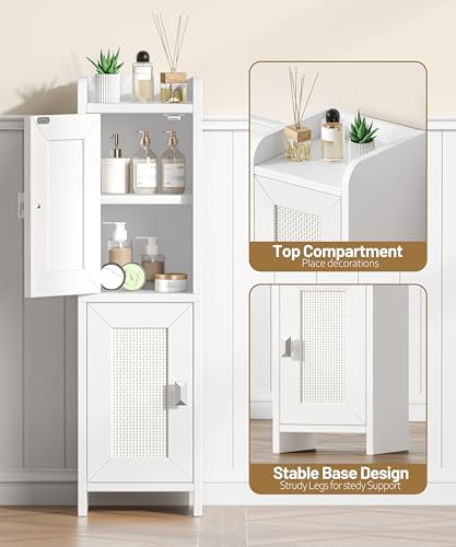 Akxomel Rattan Small Bathroom Cabinet Narrow Toilet Paper Organizer White - Image 6