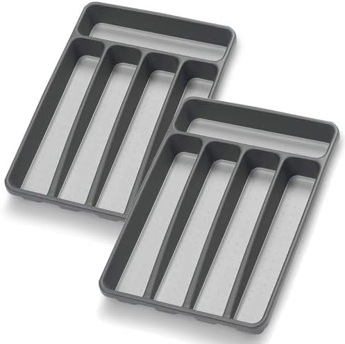Loyareal Silverware Organizer 2 Pieces Utenisl Organizer Holder Kitchen Drawer Organizer Plastic Silverware Tray for Drawer Flatware Organizer 5 Compartment Black by Loyareal