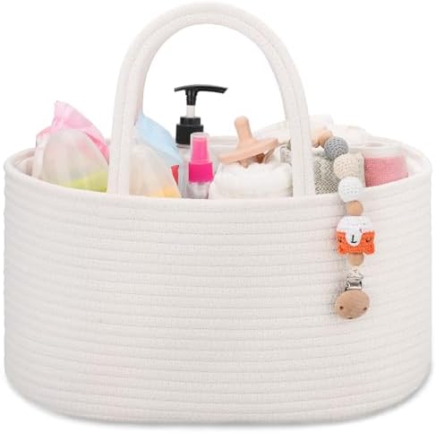 COMSE Baby Diaper Caddy Organizer with Handles, Cotton Rope, White by COMSE