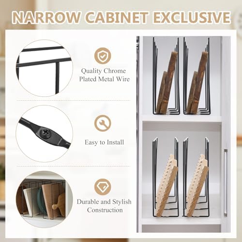 Blulu U Shaped Cookie Sheet Organizer for Cabinet Baking Sheet Organizer Kitchen Cabinet Dividers Vertical Chrome Pan Rack Storage Wires Tray Dividers Face Opening of 3.5"(Black,4 Pcs) - Image 3