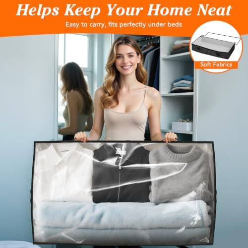 90L Under Bed Storage Containers, Storage Bags, Organizers, 6-Pack, Black - Image 6