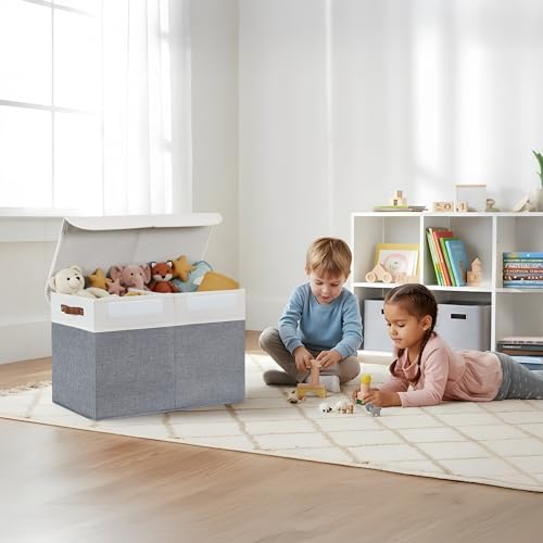 DECOMOMO Large Toy Storage Box, Toy Storage Bins with Lid (Grey & White) - Image 2