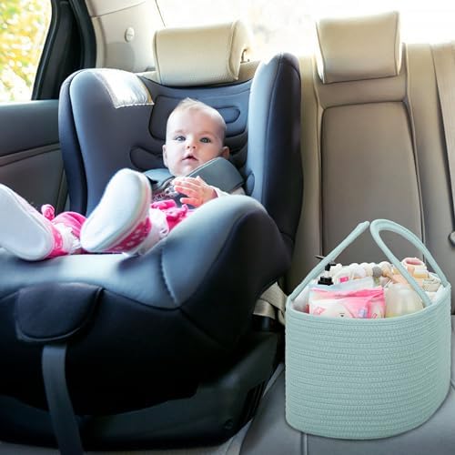 COMSE Large Cotton Rope Baby Diaper Caddy Organizer, Light Green - Image 4