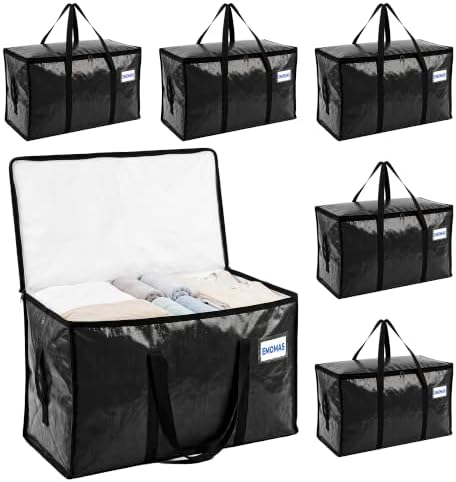 6 Pack Heavy Duty Moving Bags, Extra Large with Handles, Black by EMOMAS