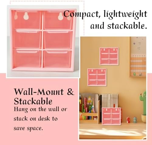 Small Mini Drawer Organizer for Desk, 6 Drawers, 4.7" x 4.7" x 3.8" Pink - Image 5