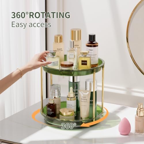 Rotating Makeup Organizer, Perfume Skincare Holder, 2 Tier 9 Inch, Green - Image 2