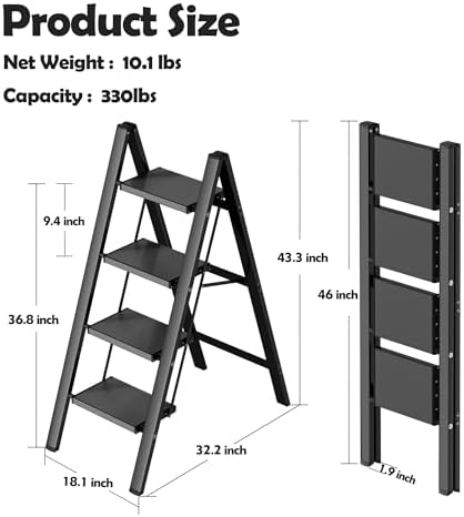 Taranta 4 Step Stool Foldable,Aluminum Step Ladder-Black - Image 6