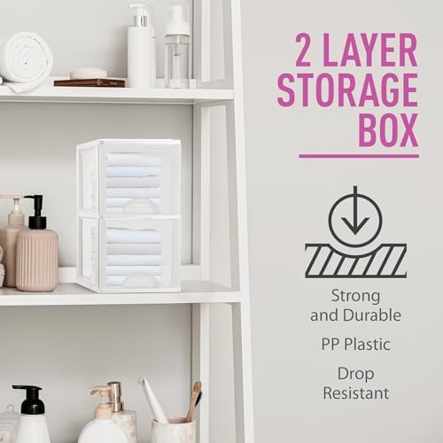Plastic Small 2-Drawer Storage Organizer, Slim Narrow, White/Clear Crafts Drawers Storage Organizer (13"H x 10"D x 7"W) - Image 5
