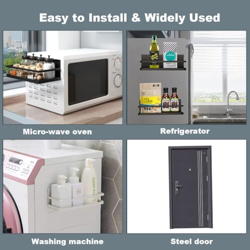 Magnetic Spice Rack Organizer Single Tier Refrigerator Spice Storage Shelf, Easy to Install The Side of The Refrigerator Can Hold spices, Jar of Olive Oil (White, 2 PACK) - Image 4