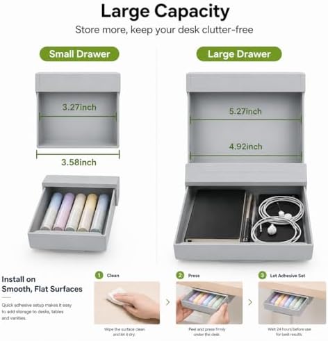 Under Desk Drawer, 2 Pack Self Adhesive Slide Out Desk Storage Drawers - Image 5