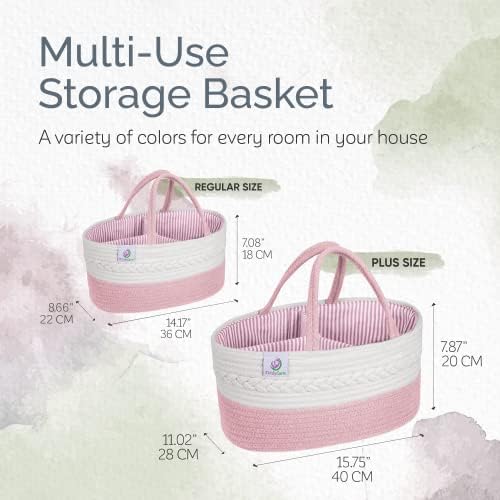 KiddyCare Woven Diaper Caddy Organizer, Large Gray Multi Functional Portable Baby Basket with Handle, Baby Gift for Boy/Girl Nursery Storage, Organization, and Modern Car Diaper Caddy Pink X-Large - Image 6