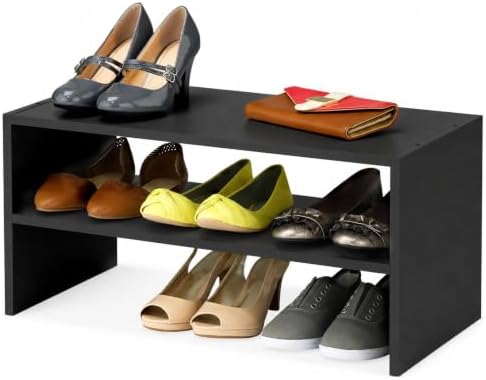 Whitmor Wood Shoe Rack, Stackable Storage Shelf, 24" Wide, Black, 2 Pack - Image 4