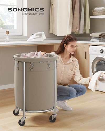 SONGMICS Laundry Basket with Wheels, 29 Gal., Steel Frame, Removable Bag - Image 2