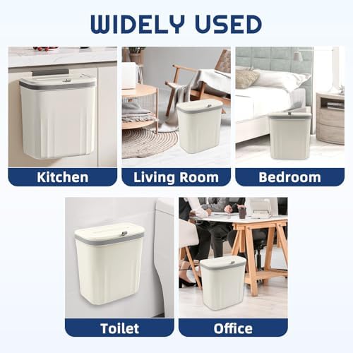 3 Pack Hanging Trash Can with Lid, 10L/2.6 Kitchen Compost Bin for Counter Top or Under Sink, Small Plastic Waste Basket Wall Mounted Garbage Can for Cupboard/Bathroom/Bedroom/Office/Camping (White) - Image 6