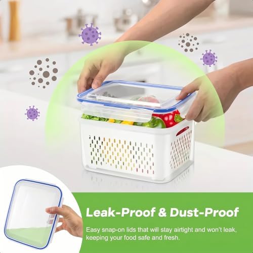 2pcs 4 in 1 Fruit Storage Containers for Fridge with Removable Colanders - Image 4