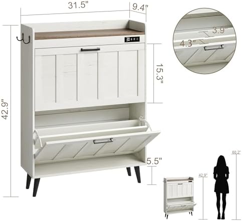 ChooChoo Shoe Storage Cabinet with 2 Flip Drawers for Entryway - Image 2