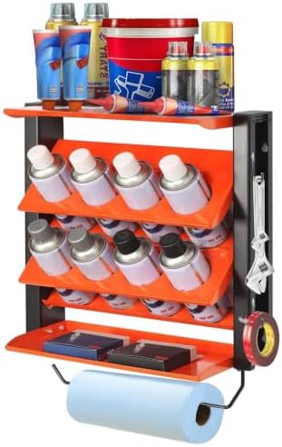 Spray Can Holder, Wall Mount Paint Bottle Organizer 8 Holes & 2 Shelves by Wallmaster