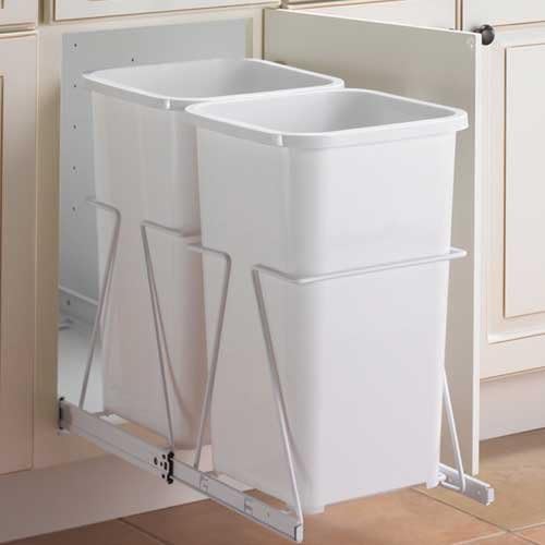 Knape & Vogt SBM12-2-27WH in-Cabinet Bottom Mount Pull Out Trash Can, 18.75" by 11" by 22", 27 Quart Bins, White - Image 2