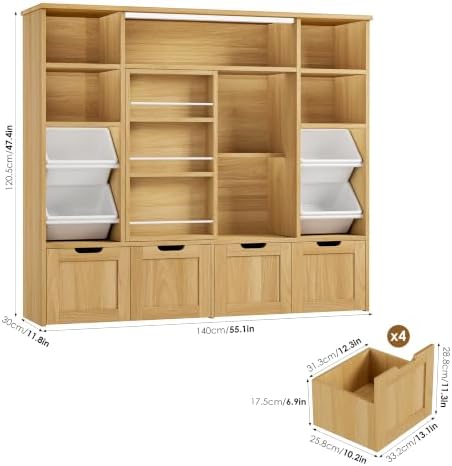 FINETONES Toy Storage with Sliding Bookshelf, Toy Organizer with 4 Bins - Image 3