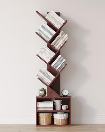 SUNMORY 6 Tier Tree Bookshelf, Tall Small Bookcase with Storage Cabinet by SUNMORY