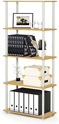 Furinno TURN-N-TUBE Storage Shelves, 5-Tier Book Shelf, Corner Shelf, Toolless Open Shelves, for Organization and Storage, Living Room, Garage, Home Office, Beech by Furinno-FitsYourSpaceFitsYourBudget