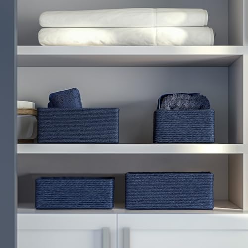 LA JOLIE MUSE Bathroom Basket Organizers, Paper Rope Storage, Blue 4 Pack - Image 3