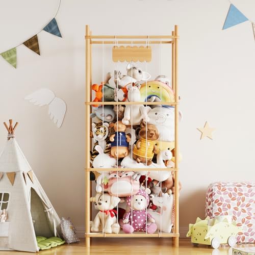 SpaceAid Stuffed Animal Storage Organizer, Wood Animals Zoo Toy Plushies Storage Holder, Large Capacity Plush Toy Cage for Playroom Organization, 22.8" Wide, Natural - Image 2