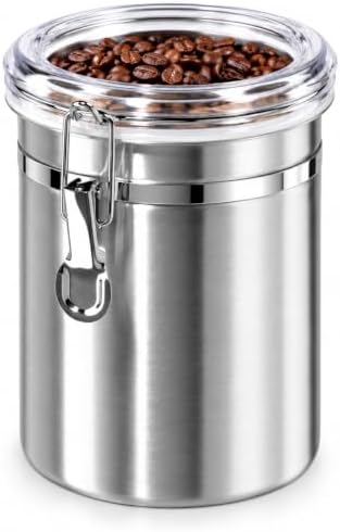 Oggi Stainless Steel Kitchen Canister 62 fl oz - Airtight Clamp Lid, Clear See-Thru Top - Ideal for Kitchen Storage, Food Storage, Pantry Storage. Large Size 5" x 7.5". by Unknown