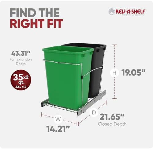 Rev-A-Shelf Double Pullout Garbage Trash Cans for Kitchen Cabinets, 35 Qt - Image 3
