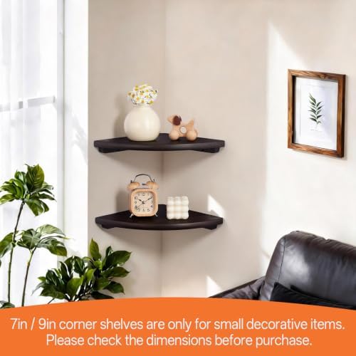 Gieanoo Corner Wall Shelf,7inch Solid Oak Wood Floating Corner Shelf with Wire Hole Corner Wall Storage Display Shelves for Living Room Bedroom Bathroom Kitchen(Walnut) - Image 4