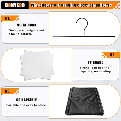 Hanging Closet Organizer 4-Shelf, Oxford Fabric Wardrobe Storage, Black - Image 6