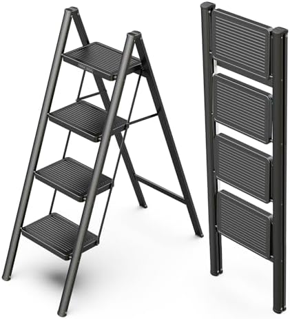 WOA WOA 4 Step Foldable Step Stool, 330lbs Load, Black by WOAWOAHOME